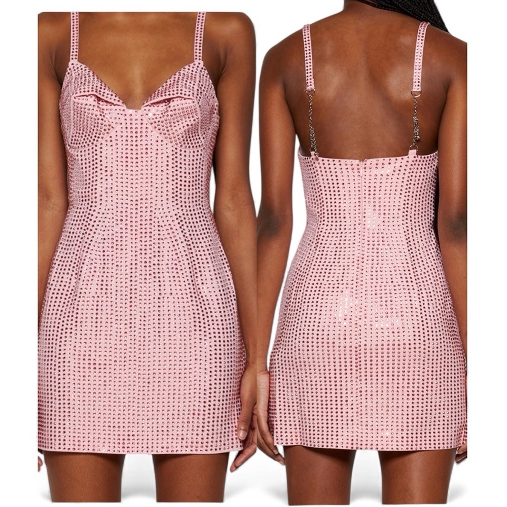 AREA Pink Crystal Embellished Mini Dress Prom size Small NWT